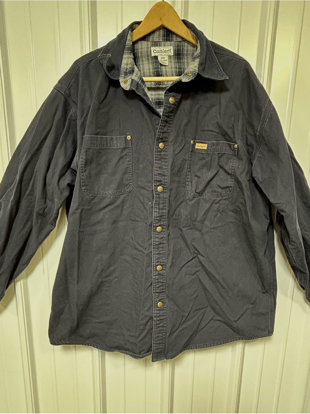 Carhartt Canvas Flannel Lined Work Jacket Men 2XL Tall Snap Button Black S296